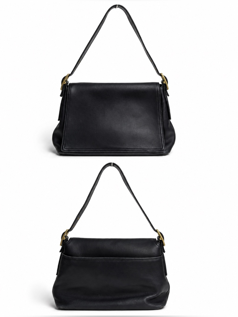 Vintage‎ Coach Black Leather Shoulder Bag 90s 9828